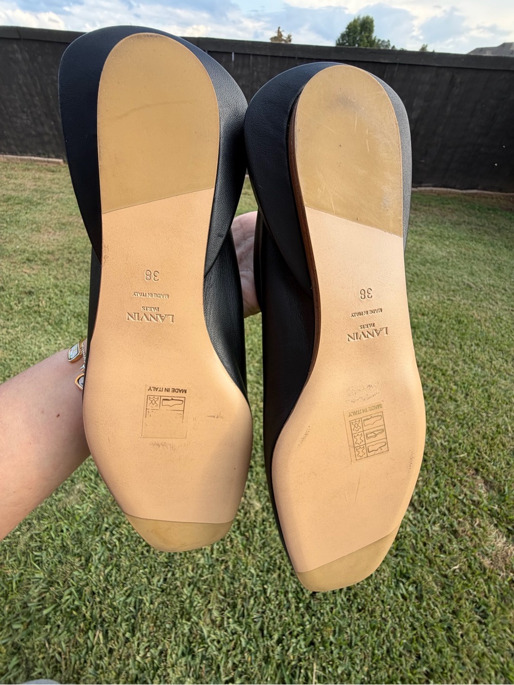 LANVIN Paris Black Leather Bumper Ballerina Flats Square Toe Size 38 - Picture 9 of 16